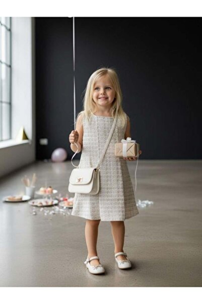 Zekids Φόρεμα για κορίτσια από ύφασμα Tweed με πλισέ ασημί