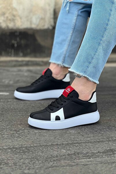 Lucy Shoes حذاء رياضي رجالي YG040 برباط يومي من الجلد CBT - أسود/أبيض