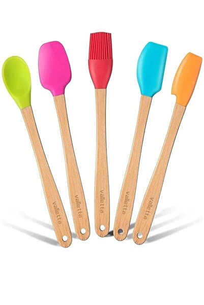 Smyak Set of 5 Colorful Bamboo Silicone Spatulas Long