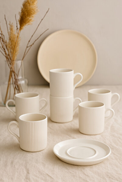 PORLINE Kadıkızı 12 parça 6 kişilik Northern Porselen Kahve Fincan Takımı