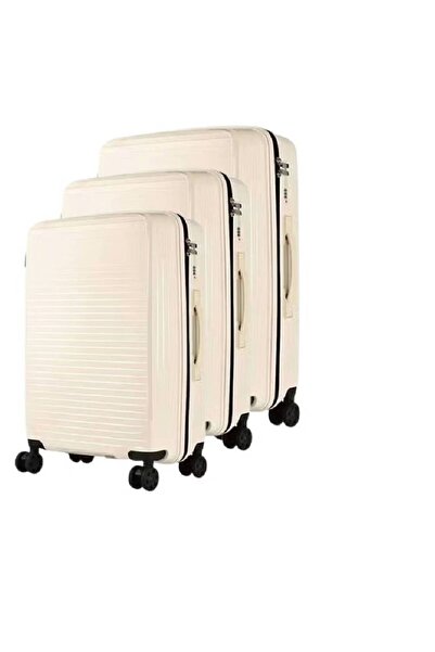 NKX Durable Hard Shell Trolley Suitcase with 4 Spinner Wheels White Color Siz...