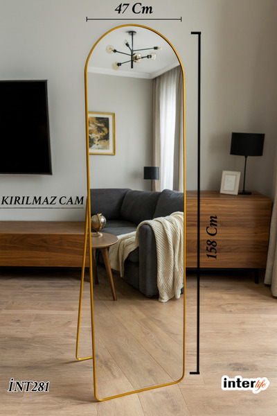 İnterlife Stantlı BÜYÜK Boy Aynası Kırılmaz Cam Ayna Hafif Kolay Taşınabilir Metal Çerçeve Dekoratif Oda Aynas