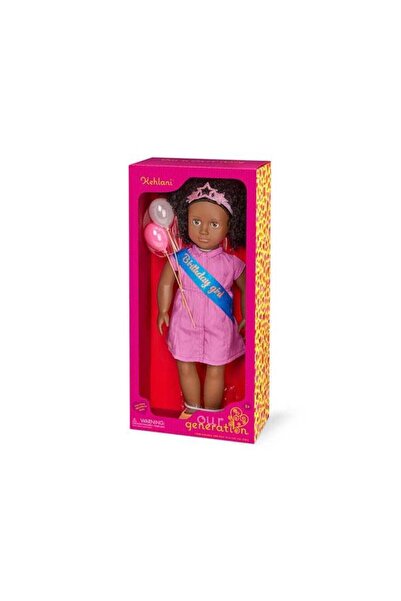 Our Generation 18-inch Birthday Party Doll Kehlani – Brown Eyes, Curly Black Hair, Pink Dress
