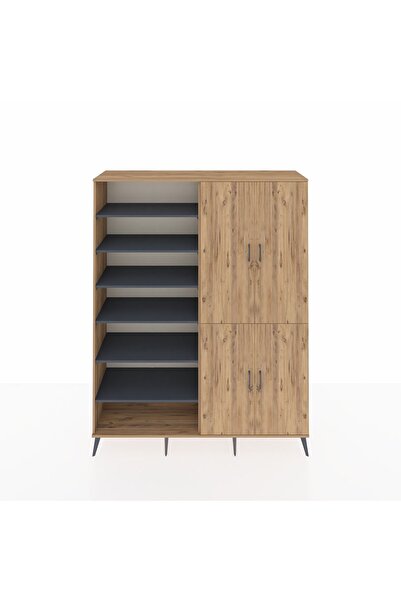 Dienni Hyperion Gardrop 8 Raflı 4 Kapaklı 2 Askılı 176x44x221 Çam-Çam/Antrasit
