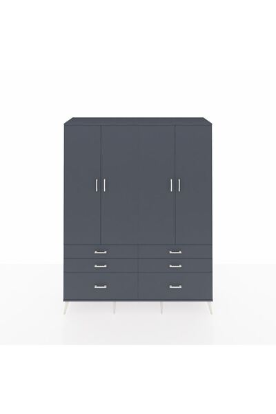 Dienni Hyperion Gardrop 8 Raflı 6 Çekmeceli 4 Kapaklı 176x44x221 Antrasit-Ant...