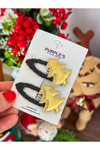 PURPLE'S BİR TUTAM MUTLULUK Set of 2 Girls' Snap Buckles with Leather-Look Pi...