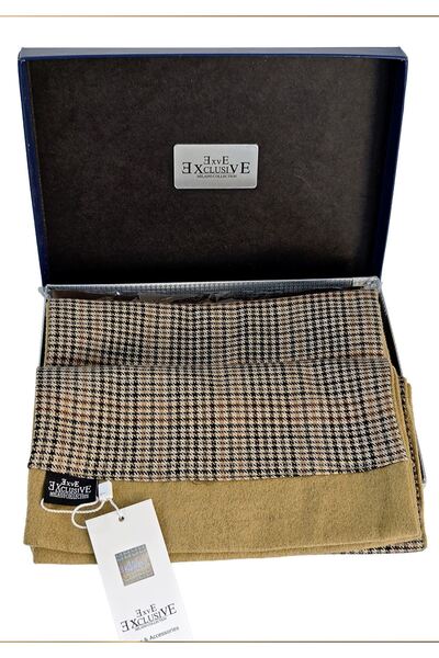 Exve Exclusive Brown Black Beige Houndstooth Gift Pu Leather Boxed Double-Sided Wool Scarf Boxed Shawl Ribbed Knit