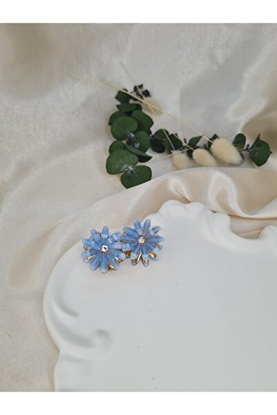 ZEYM COLLECTION Gold Color Women's Earrings with Flower Figure Stone Detail