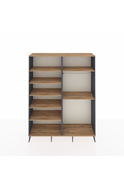 Dienni Hyperion Gardrop 7 Raflı 2 Askılı 176x44x221 Antrasit-Çam