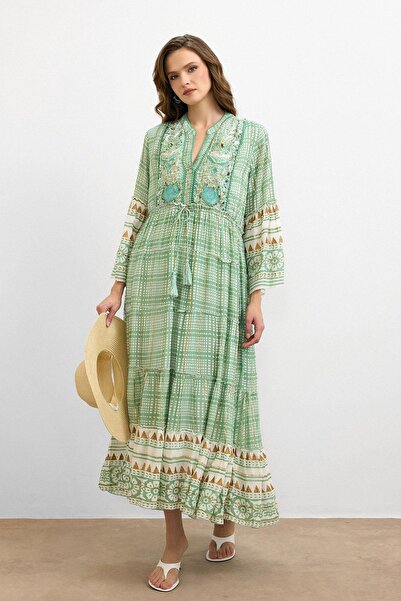 Ranasubaşı فستان آي بي بي إن-43039 باللون الأخضر الهادئ