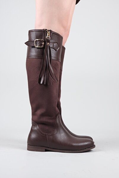 Birikon EDIE Cilt Süet Garnili Çizme KAHVERENGİ