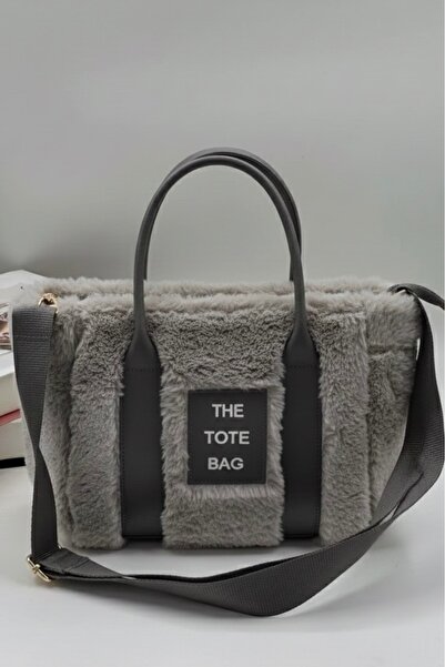 AngelBags Kadın GRİ Kolon Askılı Kürklü Peluş Çapraz Çanta