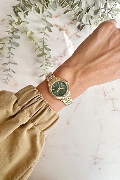 OQQO Aetos Gold Cord Green Dial Women's Wristwatch