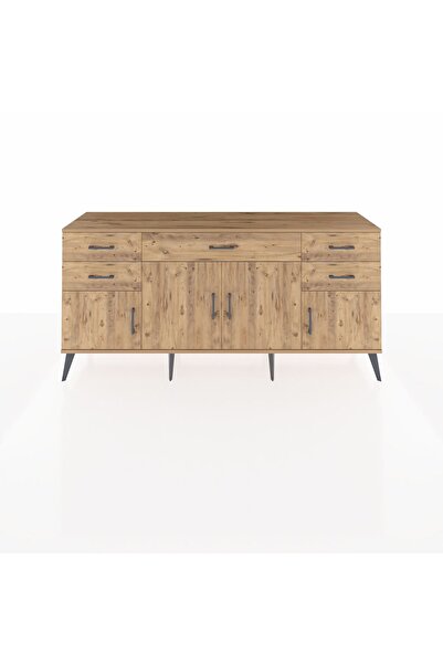 Dienni Hyperion Konsol Tek Raflı 5 Çekmeceli 4 Kapaklı 176x44x83 Çam-Çam