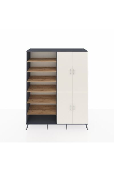 Dienni Hyperion Gardrop 8 Raflı 4 Kapaklı 2 Askılı 176x44x221 Antrasit-Aytaşı...