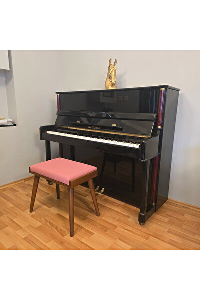 HASAĞAÇ Pembe Deri Açık Ceviz Ahşap Rengi Piyano Taburesi