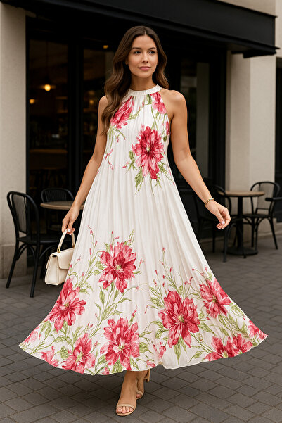 Welike Pleated women's dress Sandra - White