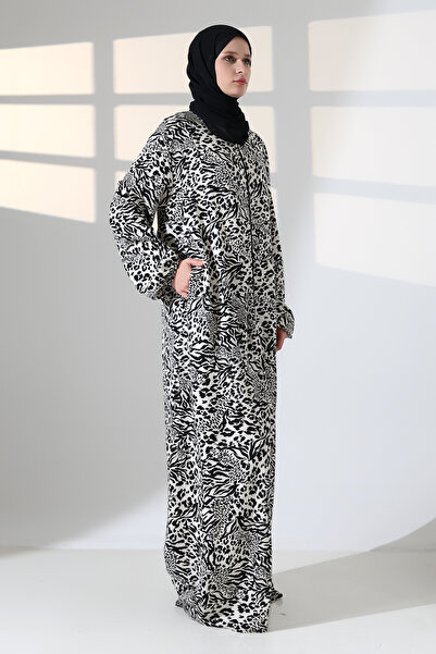 ÖNE BUTİK فستان صلاة نسائي من قماش البلاندويه بأكمام مطاطية وجيوب وسحاب من ليكابا