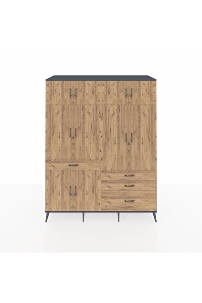 Dienni Kronos Gardrop 5 Raflı 4 Çekmeceli 2 Askılı 176x59x221 Antrasit-Çam