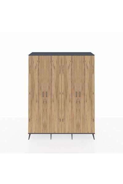 Dienni Hyperion Gardrop 4 Raflı 4 Kapaklı 4 Askılı 176x44x221 Antrasit-Çam/An...