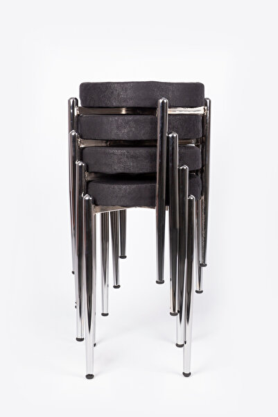 ekipmetal TABURE GRİ DEMİR AYAK KONİKLİ 4 ADET KUMAŞ SİYAH