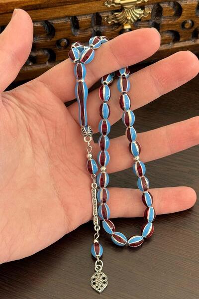TESBİHKENTİ Burgundy Blue Enamel Stone Metal Prayer Beads