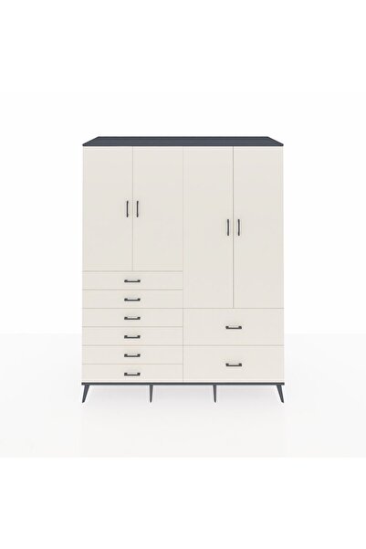 Dienni Kronos Gardrop 7 Raflı 8 Çekmeceli 4 Kapaklı 176x59x221 Antrasit-Aytaşı