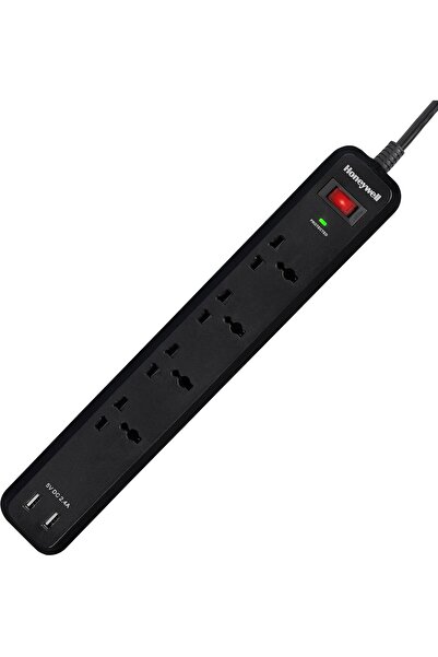 HONEYWELL Surge Protector, 4 Universal Sockets, 2 USB Ports, 2 Meter, 15000 A...