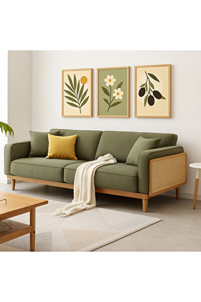 Ahşap Aksesuar Ahşap Çerçeveli Çiçek Zeytin 3’lü Tablo