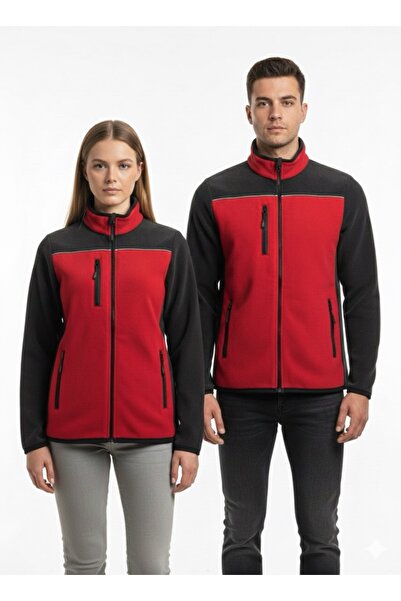 Asteks UNİSEX FÜME-KIRMIZI POLAR TAM FERMUARLI KIŞLIK CEKET