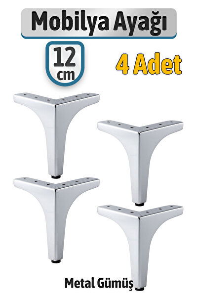 Badem10 Metalon 12 cm Chrome Silver 4Pcs Metal Furniture Leg Modern Sofa Triangle Unit Leg Feet