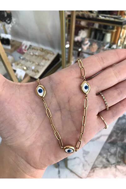 the ASEL İNCİ نموذج سلسلة مفصلة بالعين الشريرة قلادة أنيقة