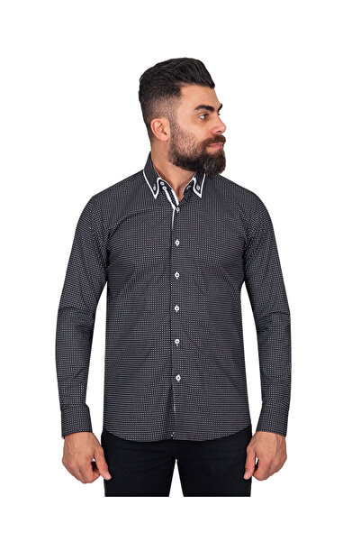MAKROM Slim Fit Men's Shirt with Black Design Detail