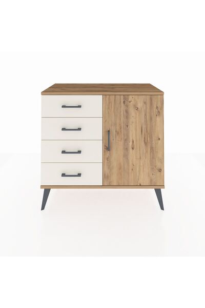 Dienni Hyperion Şifonyer Tek Raflı 4 Çekmeceli Tek Kapaklı 88x44x80 Çam-Çam/A...