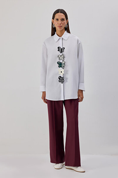 Touché Privé Poplin Shirt with Flower Appliques