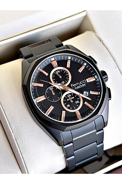 Ferrucci Functional Black Color Steel Cord Men's Wristwatch