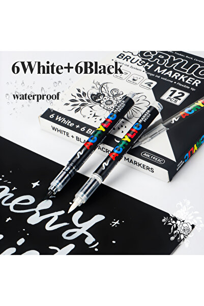 Choice Mix-12 Pcs 12 Pcs Art Markers Waterproof Black/White Brush Pen Tip For...