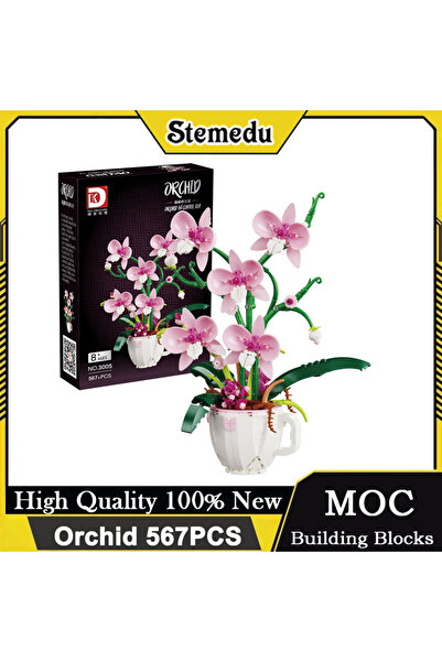 Choice original box MOC Pink Orchid Flower Bouquet Building Blocks Kit DIY Bo...