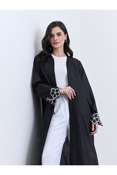 Styli Black Embroidered Sleeve Open Abaya