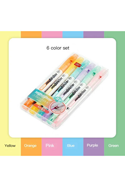 Choice 6 ألوان، 6 ألوان/مجموعة، قلم تمييز برأس مزدوج بلون الباستيل، قلم تمييز بخط المنتصف