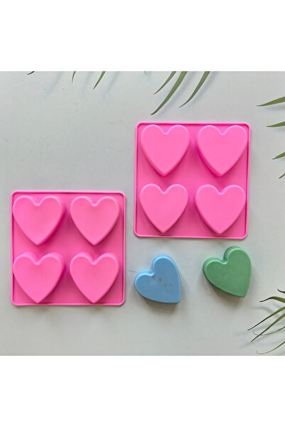 Choice قالب صابون سيليكون وردي اللون على شكل قلب، قطعتان، 4 تجاويف، مصنوع يدو...