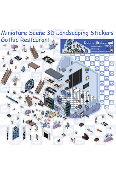 Choice 3pcs 3pcs Cartoon Gothic Restaurant Miniature Scene 3D Landscaping Sti...