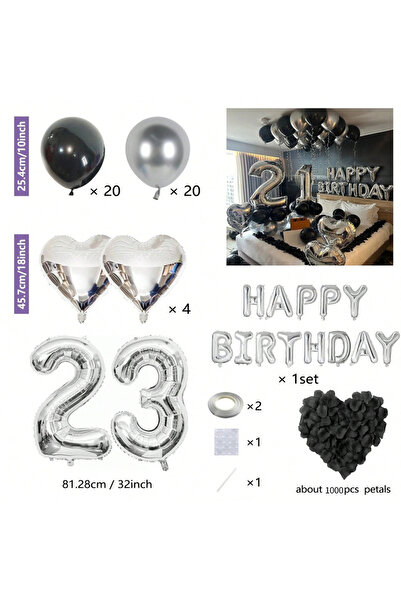 Choice مقاس واحد، رقم 23، 1050/21/200 قطعة، بالونات حفلات سوداء وفضية، بالونا...