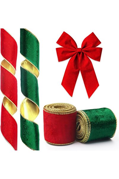Choice شريط عيد الميلاد المخملي الأحمر والأخضر، مقاس 2.52 بوصة × 5 ياردات، نم...