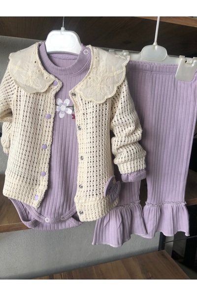 Lunas tekstil Baby Girl Knitted Cardigan Triple Set