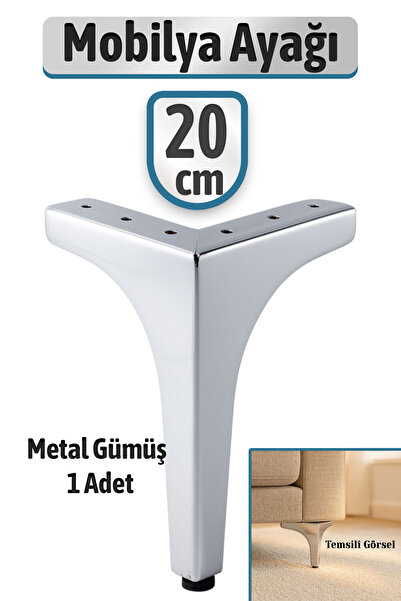 Badem10 Metalon 20 cm Silver Chrome Metal Furniture Leg Modern Sofa Durable Triangle Unit Leg Feet