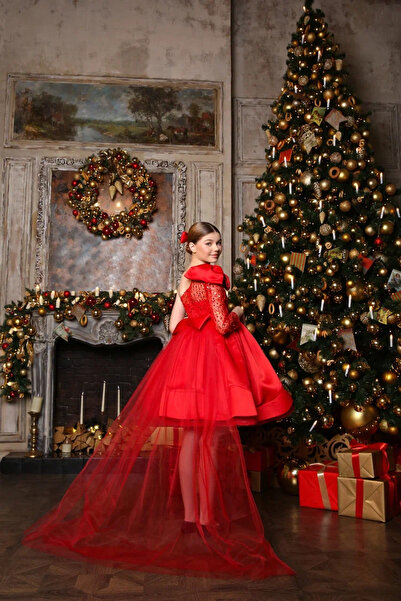 By Feyza Kids Collection Kız Çocuk Abiye Elbise Tül Kuyruk Çıkarılabilir Toka...