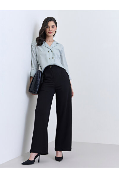 Styli Women Black Wide Leg Trousers