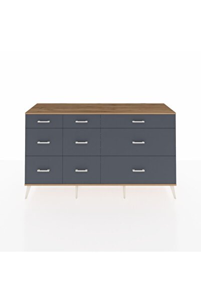 Dienni Hyperion Konsol 9 Çekmeceli 176x44x99 Antrasit-Çam/Antrasit