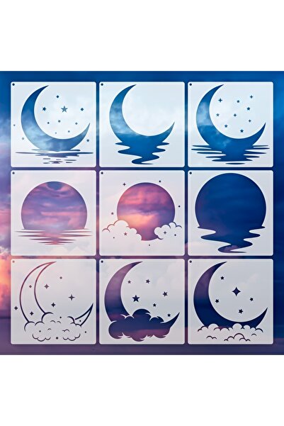 Choice مجموعة قوالب القمر البيضاء المكونة من 9 قطع، قالب رسم قابل لإعادة الاس...